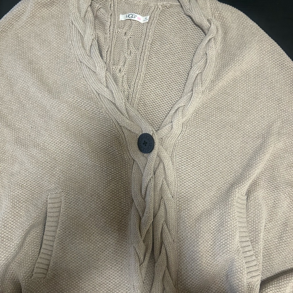 UGG Cable Shawl-Front Cardigan in Beige